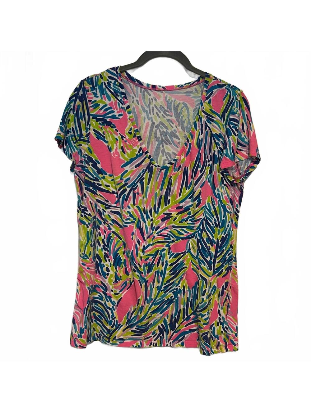 Lilly Pulitzer 2015 Palm Reader V-Neck Cotton T-Shirt | Size Medium